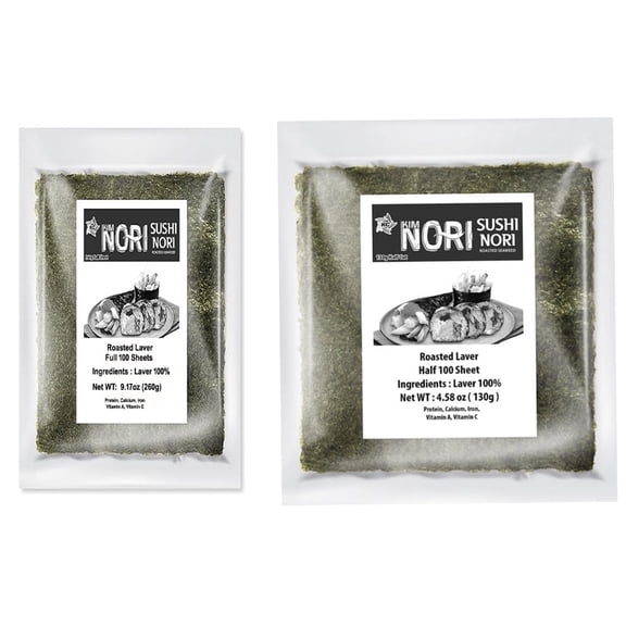 Kimnori Organic Sushi Nori Seaweed, Full-Size and Half-Cut Sheets, Premium Roasted Laver for Korean Gimbap, Japanese Sushi Rolls