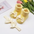 thumbnail image 4 of lnmuld Cotton Socks Children Kids Socks Soft Bottom Toddler Shoes Socks Bowkot Princess Socks Floor Socks 1PC Socks + 1PC Bow Hairband Fall Socks Size:6 Months, 4 of 5