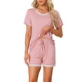 thumbnail image 1 of Conjunto de pijama para mujer INSPIRE CHIC, camisetas de manga corta y pantalones cortos, ropa de noche con bolsillos, L, rosa, 1 of 5