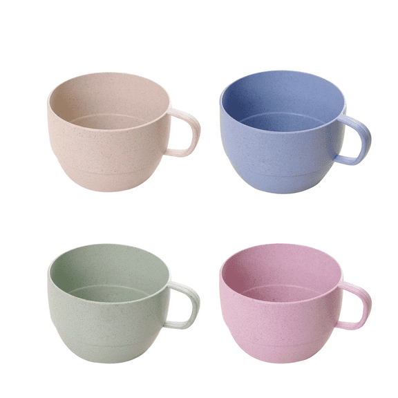 Wheat Straw Plastic Cup with Handle, 4-Pack