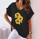 thumbnail image 2 of Camiseta de Manga Corta con Cuello en V con Impresión de Girasol, Algodón Casual Y Top de Cáñamo, 2 of 6