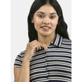 thumbnail image 4 of No Boundaries Button Front Cropped Striped Polo Shirt, Women's, 4 of 4