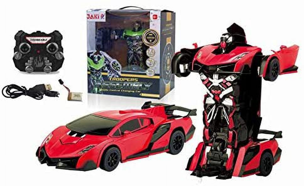 Park10 Toys Transforming RC Remote Control Robot Drifting Sports Race Car Toy w/ Sounds, LED Lights