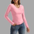 thumbnail image 2 of 2024 Women's V Neck Long Sleeve Basic T-Shirt - Slim Fit, Polyester Spandex, Daily Office, 2 of 6