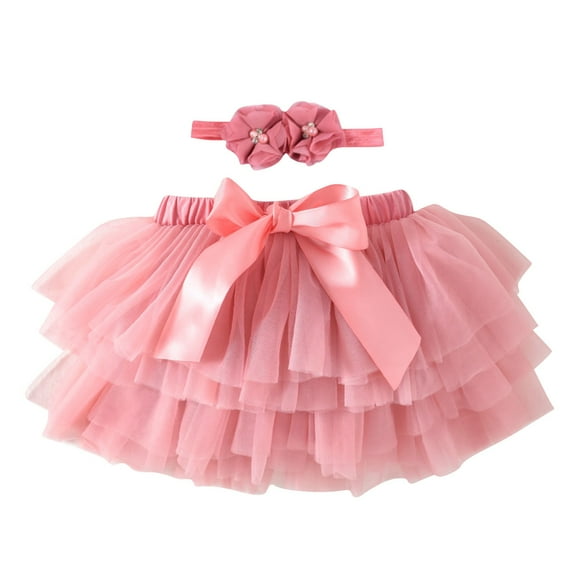 ameIAEA Newborn Infant Baby Girl Clothes Bow Layered Tulle Skirt with Headband Toddler Birthday Outfit