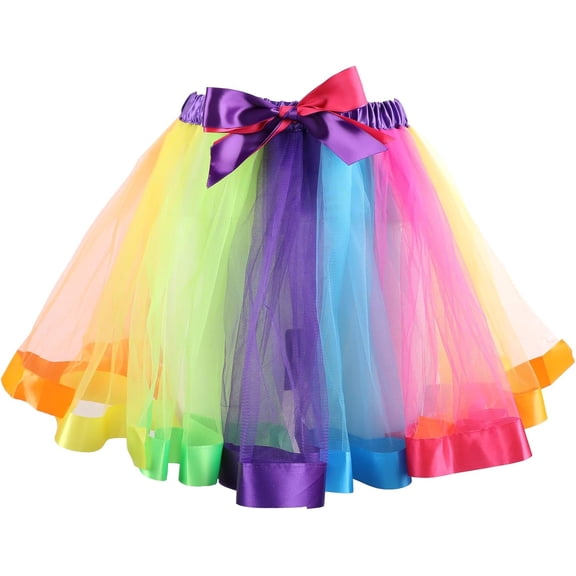 Womens Rainbow Layered Tutu Skirt Colorful Tulle Ballet Dance Costume for 80s Birthday Party Outfits