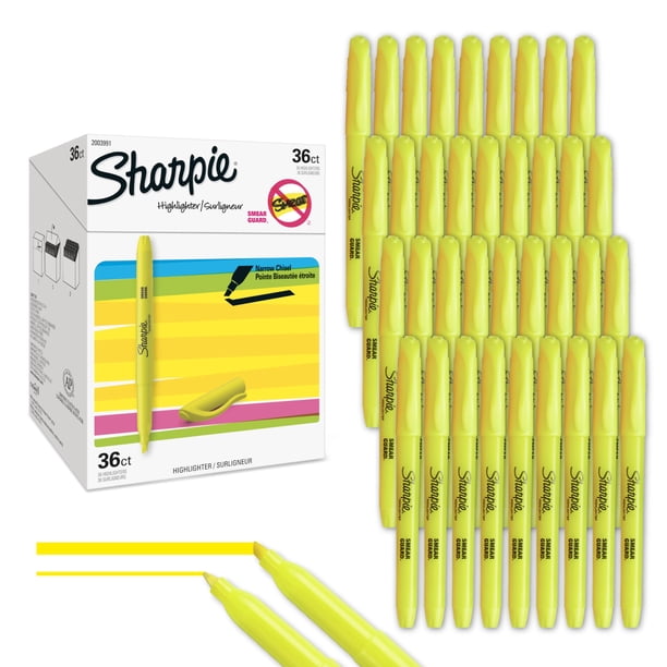Rotuladores de bolsillo Sharpie, punta cincelada, amarillo fluorescente, 36 unidades, para material