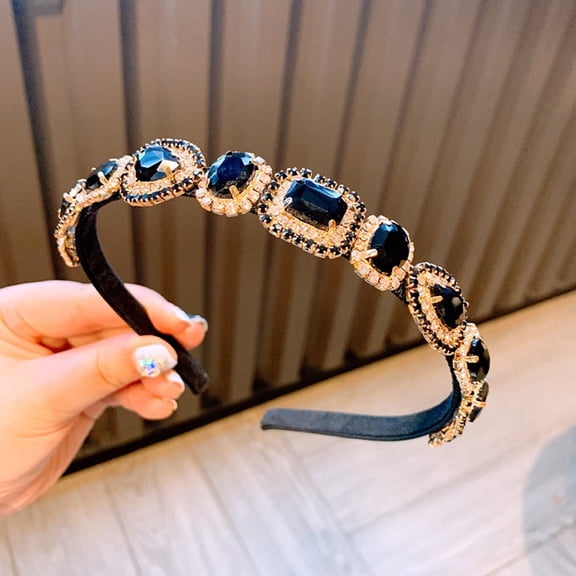 CXHEGBEJ Vintage Gold Black Oval Zircon Rhinestone Headband for Women Luxury Non-slip Hair Hoop Hair Band Hair Wrap for Cocktail Party Daily Hairstyle Black Pattern A