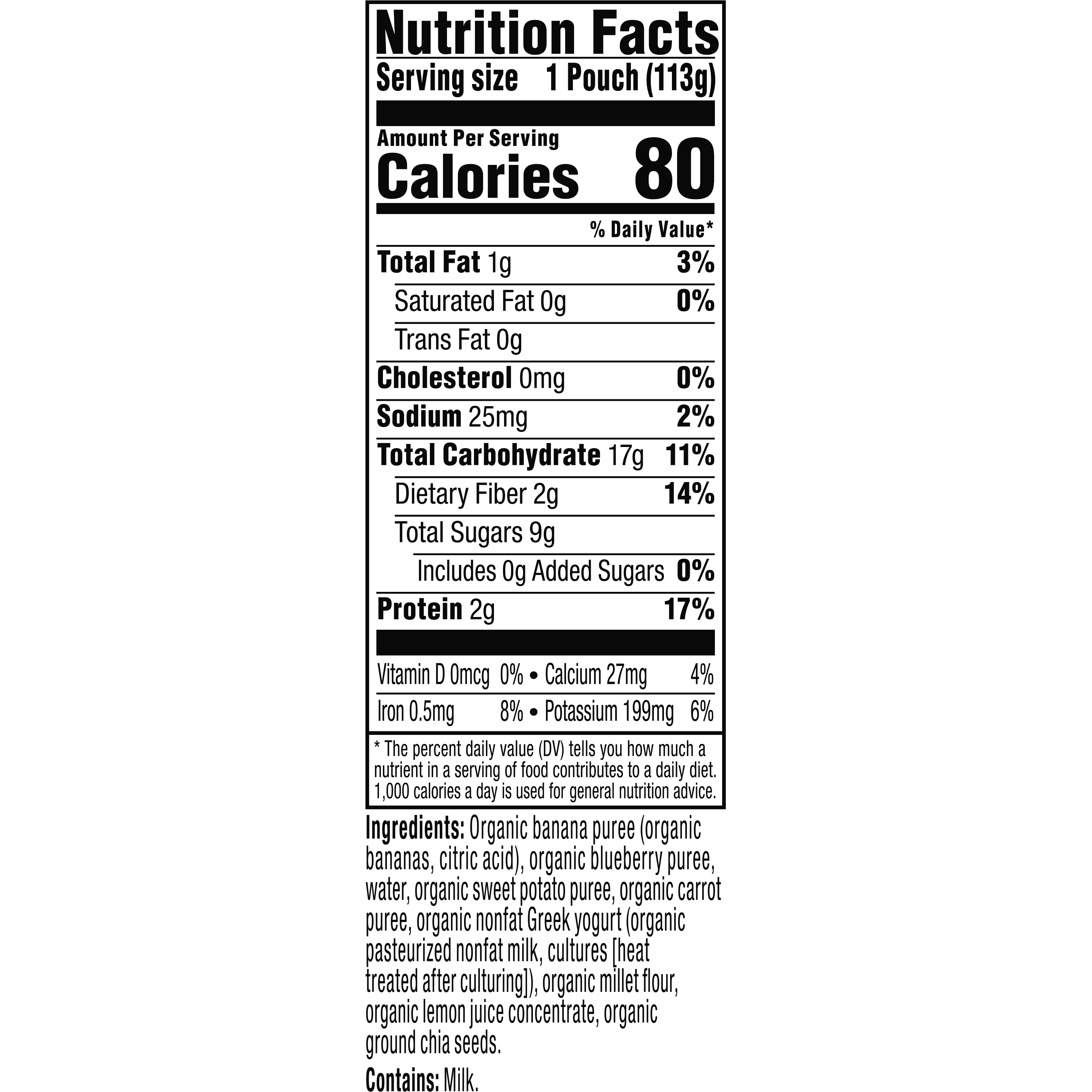 Plum Organics Mighty 4 Organic Toddler Food, Banana, Blueberry, Sweet Potato, Carrot, Greek Yogurt and Millet, 4 oz Pouch - Case of 12