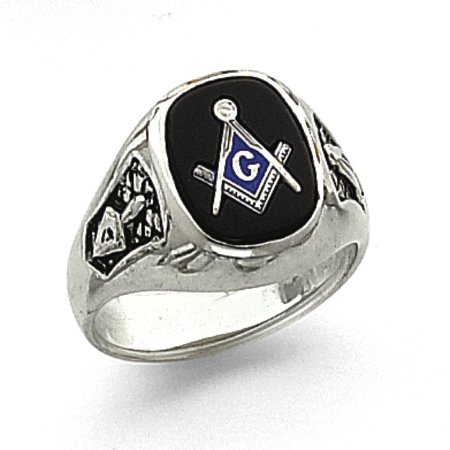 White Gold Mens Masonic Ring - 14k White Gold Mens Masonic Ring - 7.3 Grams - Size 10