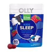 OLLY Kids Sleep Support Gummy Supplement, 0.5mg Melatonin, L Theanine, Raspberry, 60 Ct Pouch