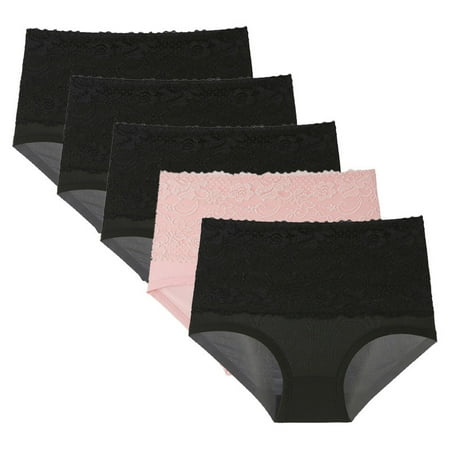 Cotton Tummy Control Underwear for Women Women Panty  5PC Women Lace High Waisted Body Shaper Shorts Shapewear Panties