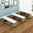 thumbnail image 1 of Taburete largo de acero y madera para cambiar zapatos, armario de almacenamiento, Zapatero, taburete de descanso de entrada, asiento para zapatos, silla de tienda, 1 of 4