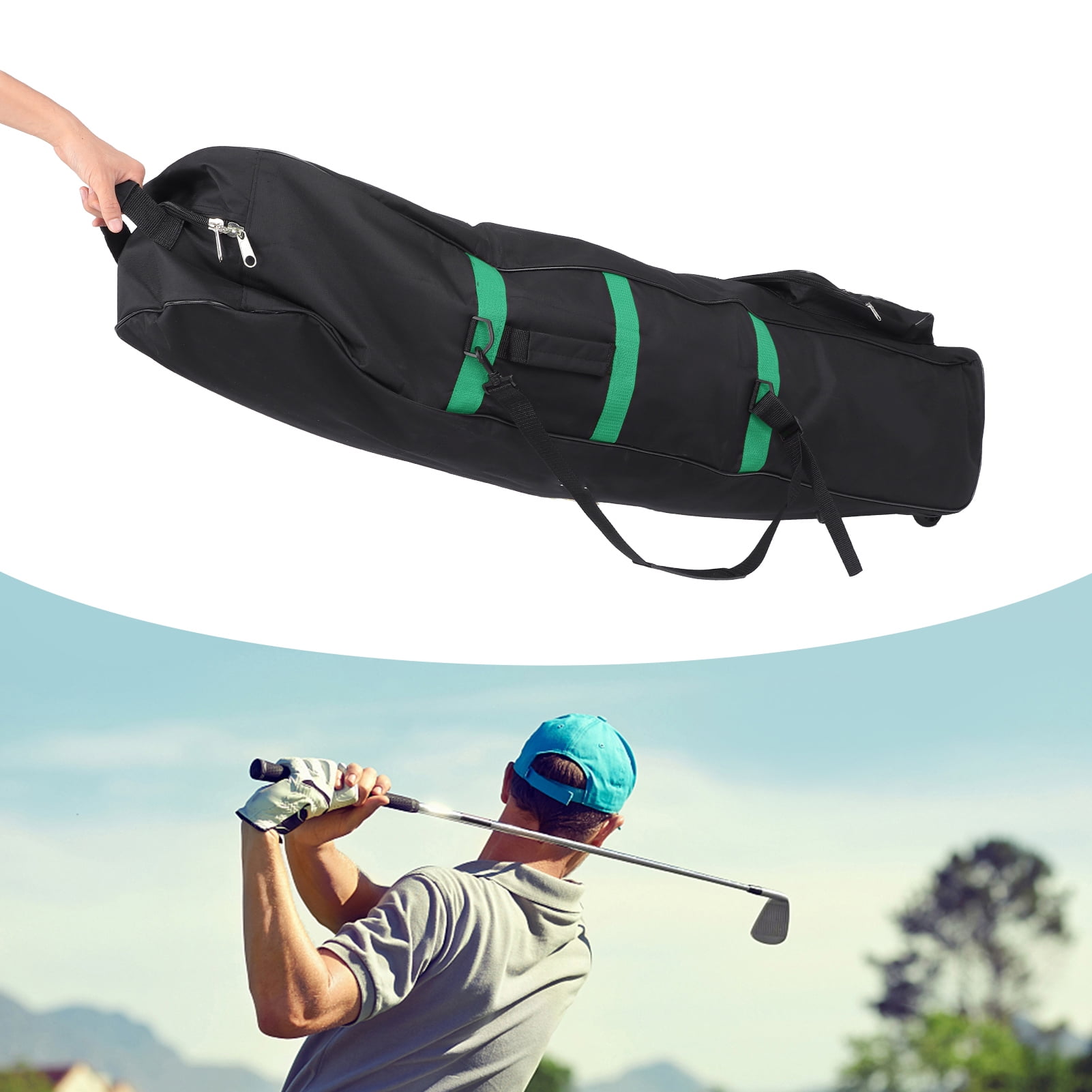 BIMZUC Foldable Golf Travel Bag with Wheels, 600D Oxford Club Case Cover, Green (19.6 inches / 50 cm)