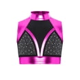 thumbnail image 3 of Hansber Kids Girls Turtleneck Glossy Metallic Color Block Ballet Dance Crop Tank Top Workout Yoga Gymnastic Shirts Hot Pink 6, 3 of 6