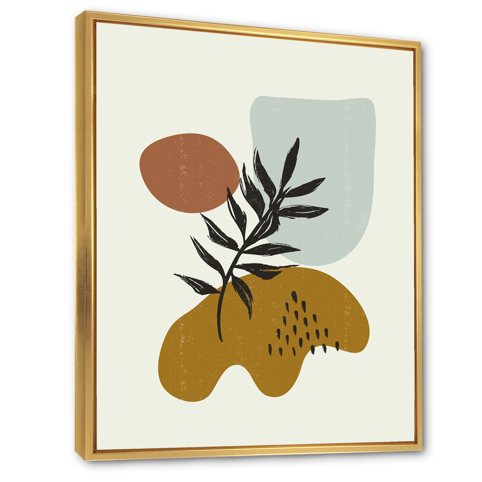 Designart 'Abstract Shapes With Botanical Minimalist Leaf II' Modern Framed Canvas Wall Art Print