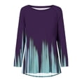 thumbnail image 4 of IROINNID Discount Polyester Long Sleeve T Shirt for Women Cool Shirts for Women Casual Round Neck Floral Printed Loose Tops T-Shirts Blouse,Purple, 4 of 5