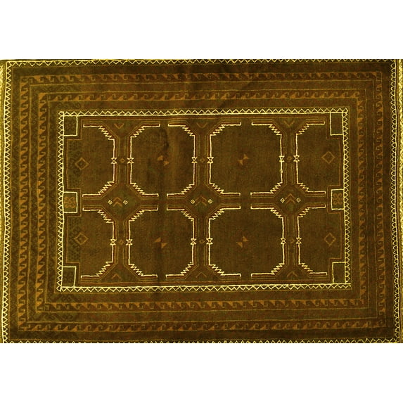 Ahgly Company Machine Washable Indoor Rectangle Persian Yellow Traditional Area Rugs, 5' x 7'