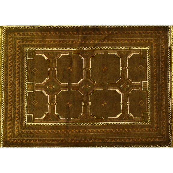 Ahgly Company Machine Washable Indoor Rectangle Persian Yellow Traditional Area Rugs, 5' x 7'