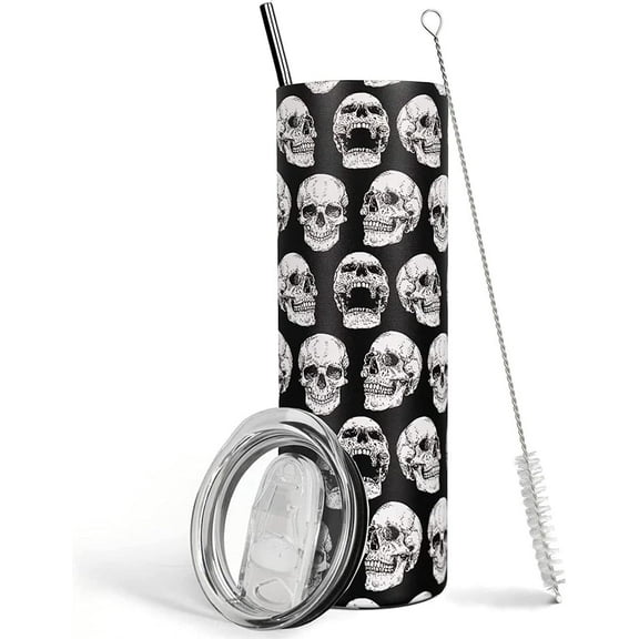 Skull Tumbler with Lid and Straw Goth Tumbler Skull Coffee Mug, 20 oz Halloween Gothic Tumbler Water bottle Cup , Goth Travel Mugs, Skull Decor Gifts