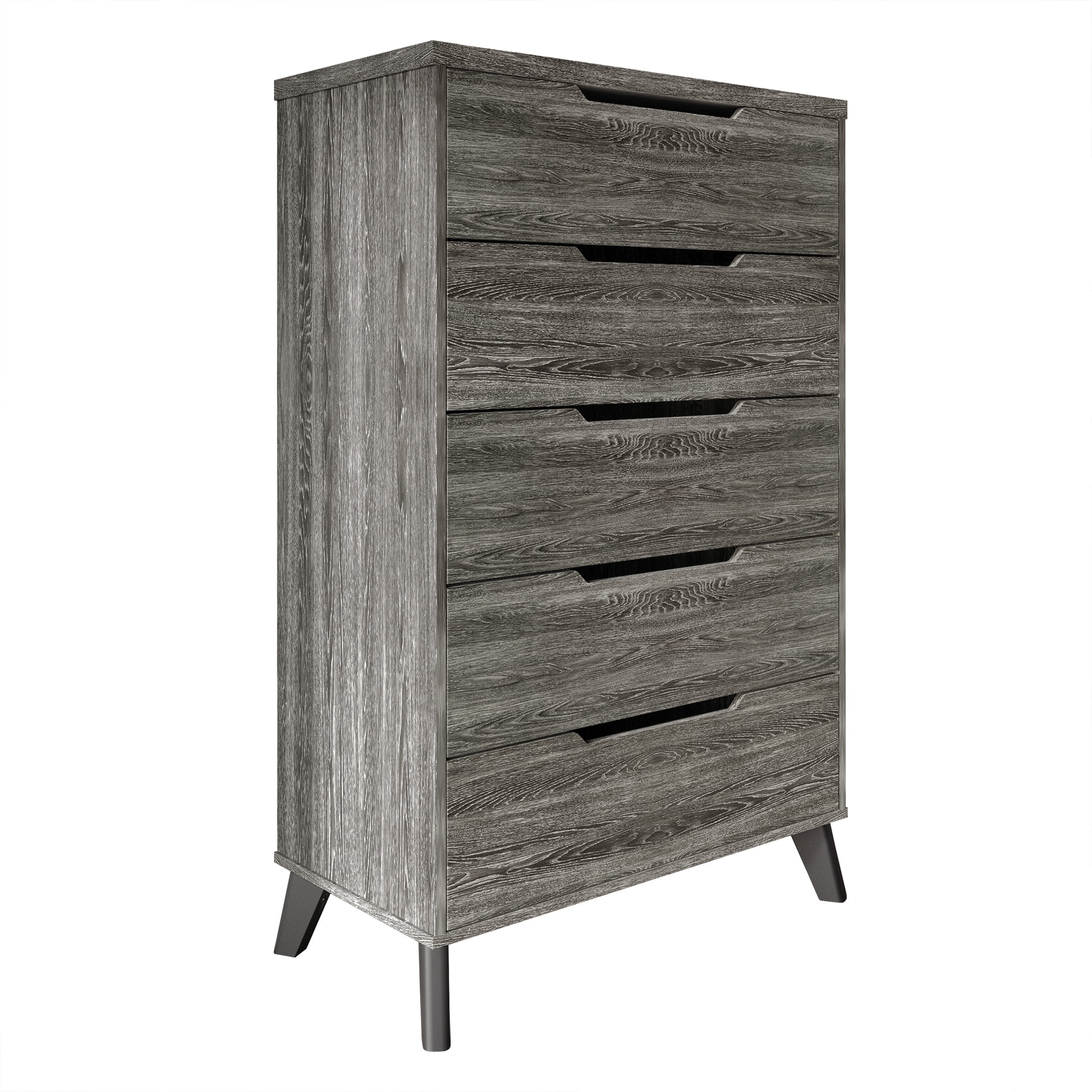 Castle Place Modern 5-Drawers Wooden Dresser, Dark Grey
