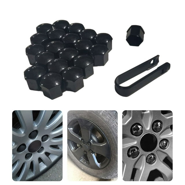 serony 20 Pcs Embouts de Roue de Voiture Couvercle de Moyeu Auto Vis Design Filetage Anti-Poussière Boulons Jantes Décoration Extérieure Haute Fixation avec Clip 19mm Noir