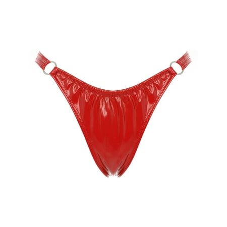 Zaldita Women s Shiny Metallic Low Rise G-String Thong Latex O-ring Micro Panties Briefs Clubwear Red XL