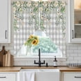 thumbnail image 3 of Swag Valance Curtains for Windows, Watercolor Floral Light Filtering Kitchen Curtains, Spring Flowers Leaves Plants Gray Plaid Window Treatment Valances for Living Room, 36x36 - 2 PCS, 3 of 9