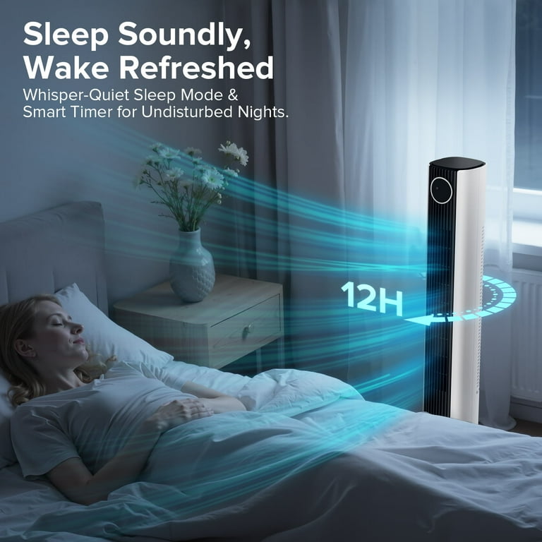 KISSAIR 35" Tower Fan, 4 Fan Modes with LED Display, 12H Timer, 85°Oscillation Fans, 3 Speeds Adjustable, Remote Control Suitable for Home/Bedroom/Office, Black-White mix