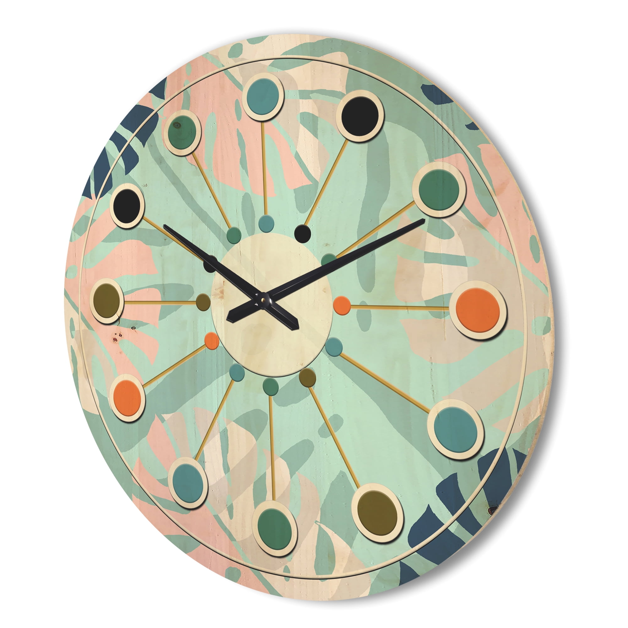 Designart 'Floral Retro Pattern VII' Mid-Century Modern Wood Wall Clock