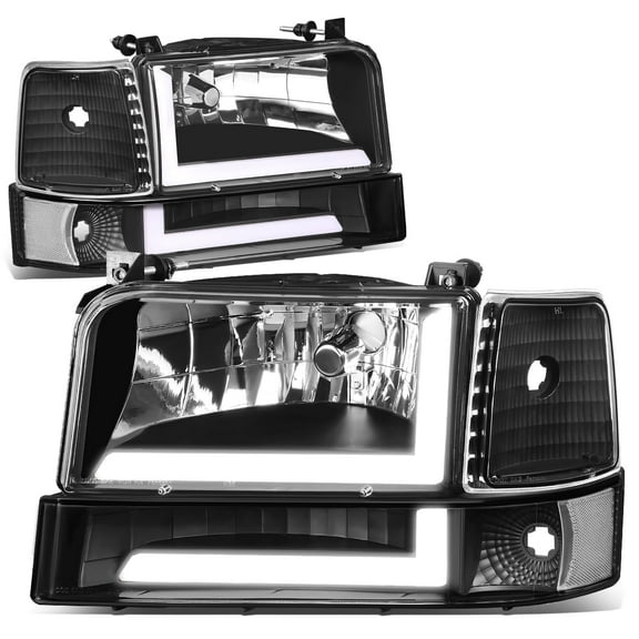 DNA Motoring For 92-96 Ford F150 F250 F350 Bronco LED DRL Headlight Bumper Corner Lamps Black/Clear