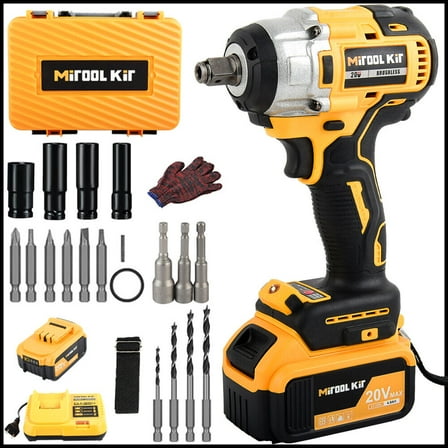 Cordless Impact Wrench Set 1/2" 600Nm High Torque Brushless Drill 4.0ah Battery