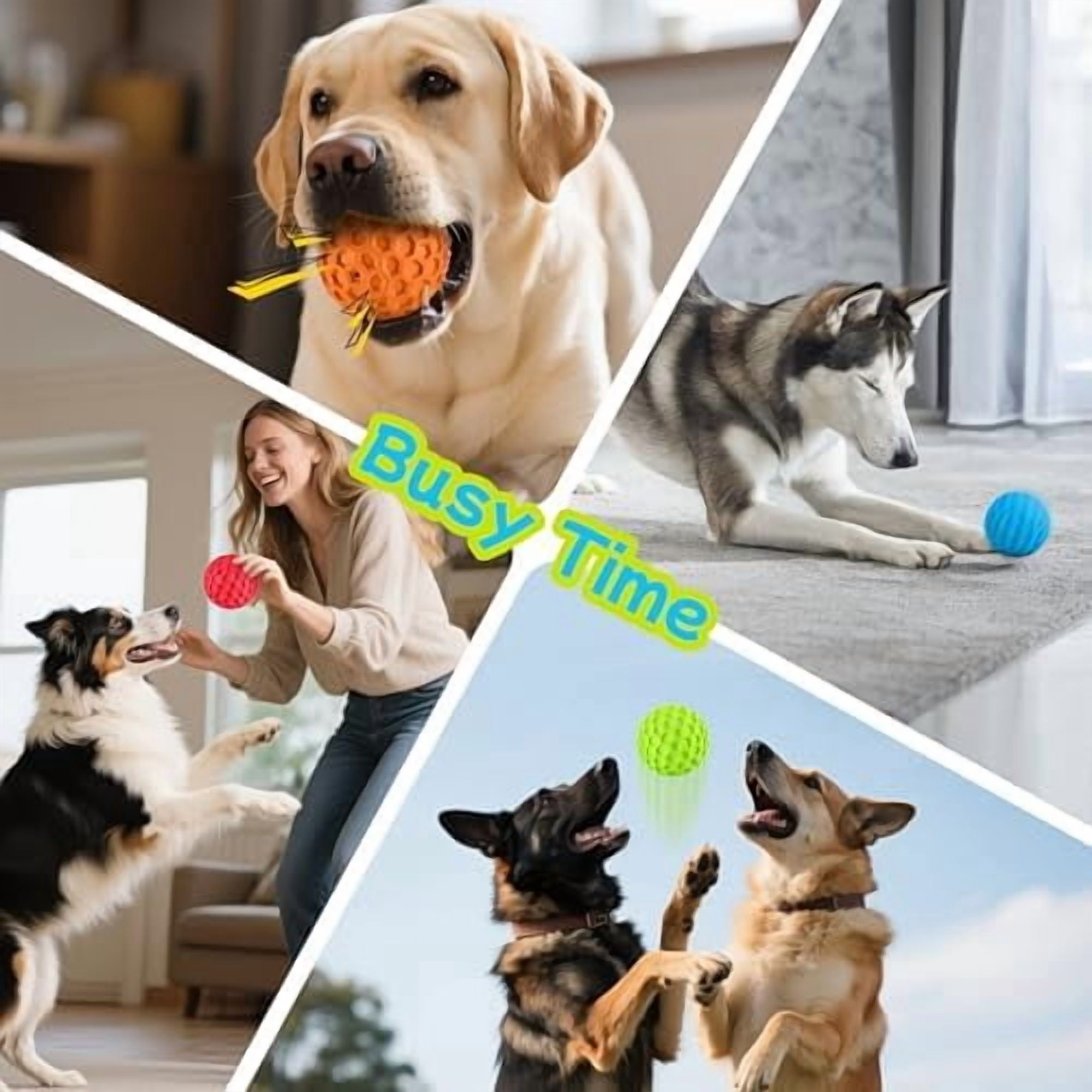 Indestructible Squeaky Dog Balls for Aggressive Chewers, Interactive Dog Toys to Keep Them Busy, Rubber Dog Chew Toy for Large Medium Breeds, Outdoor Waterproof (4 Colors)