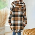 thumbnail image 5 of hoksml Women's Fall Coats Mid-Length Plaid Hooded Zip-Up Cardigan Jackets Relaxed Fit with Pockets, 5 of 6
