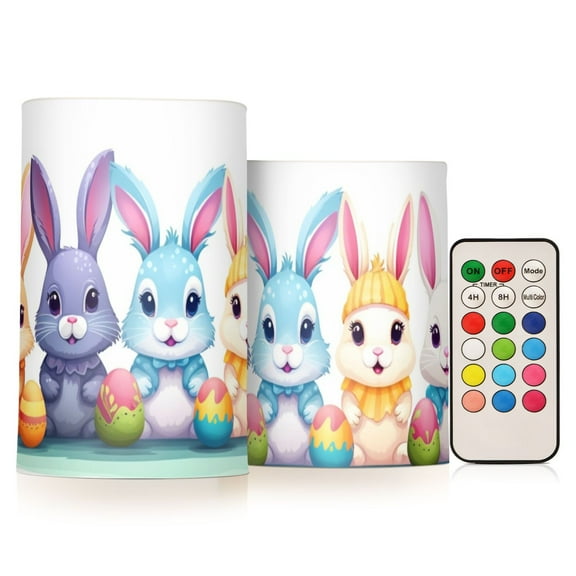 Cute Rabbit and Easter Egg Flameless Candles with Remote Timer LED Battery Operated Flickering Candle Light for Festival Wedding Home Party