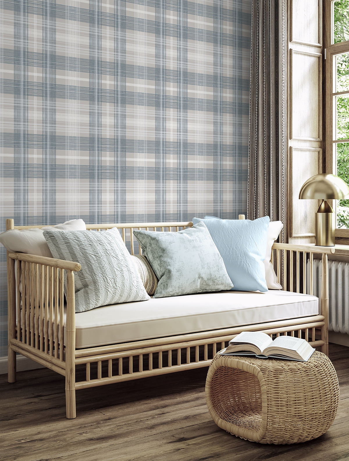 Stacy Garcia Home Argos Grey & Blue Crossroads Plaid Peel and Stick Wallpaper - 20.5 in. W x 10 ft. L Roll