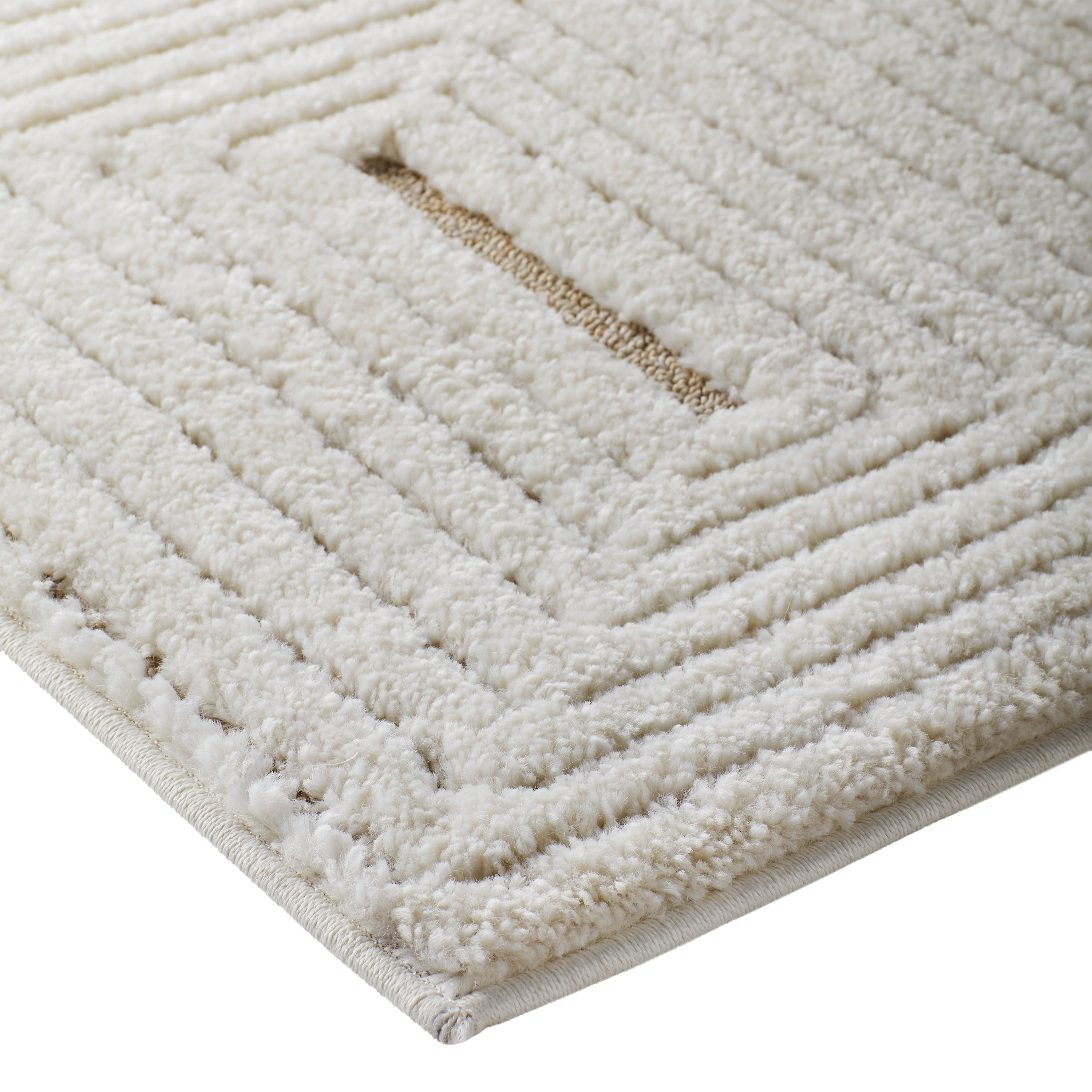 Better Homes & Gardens Tan/White Linear Square Geo High-Low Indoor Rug Runner, 2.5' x 7'