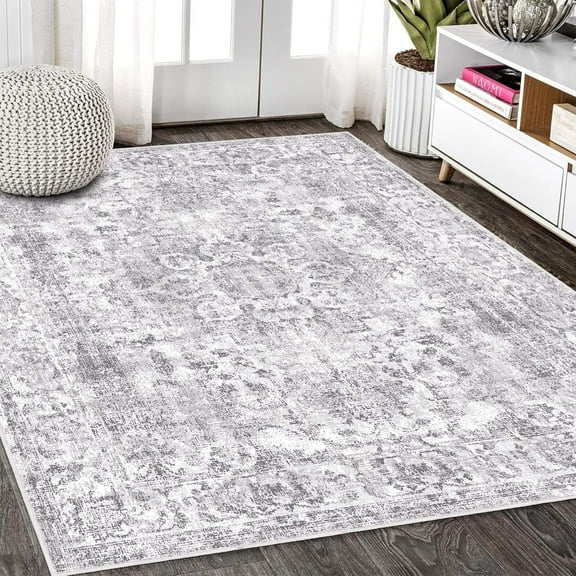 Grey Washable Rugs Area Rug For Living Room Low Pile Non-Slip Carpet Vintage Rugs For Bedroom Dinning Room Office High Traffic Areas 2x3ft