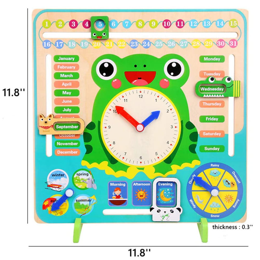 Wood Clock Calendar Days Seasons Weather Preschool Time Learning Kids Toy Board 