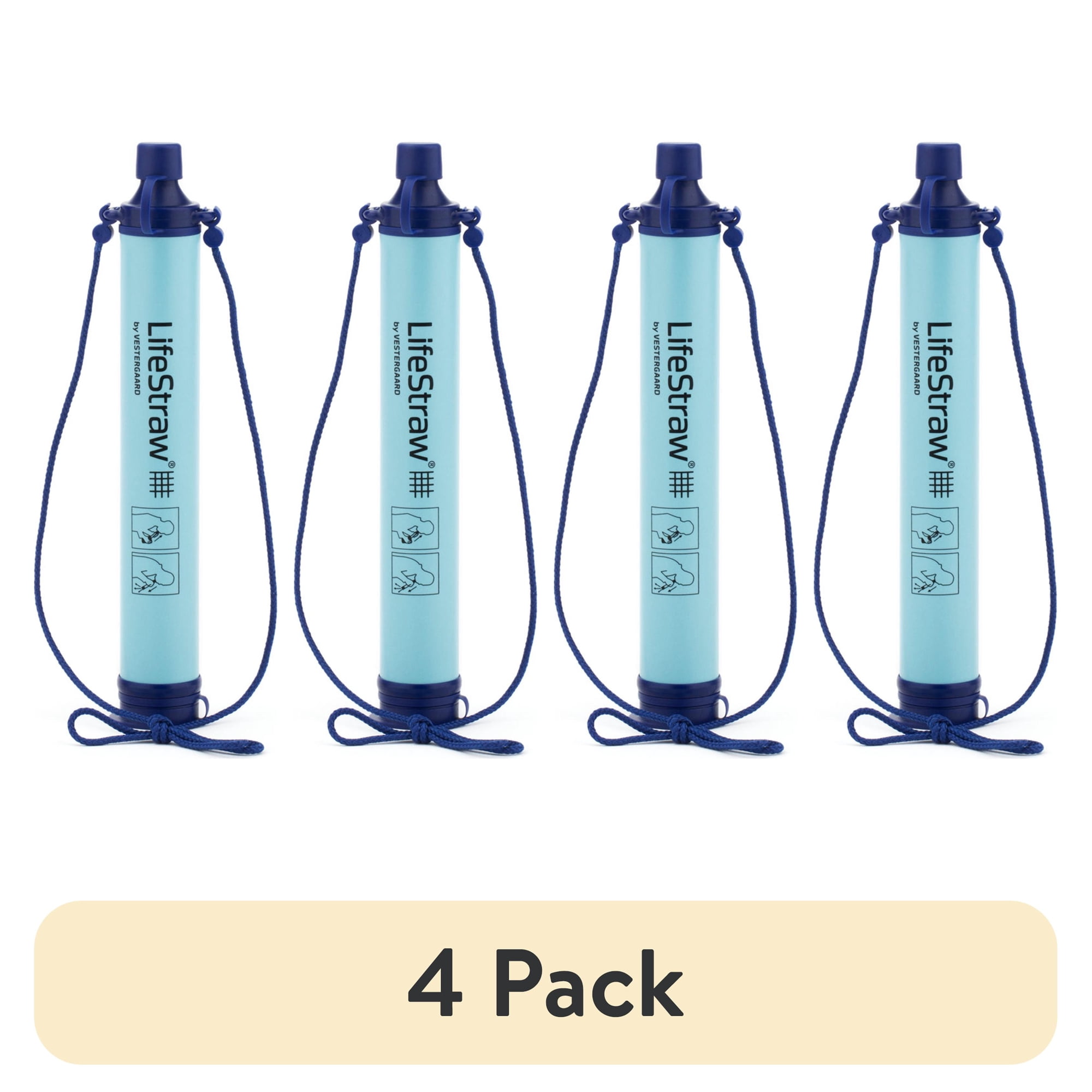 (4 pack) Lifestraw Personal Water Filter for Travel Hiking Camping and Survival - Blue