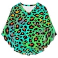 thumbnail image 4 of Neon Leopard Print Vibrant Pattern Women's V-Neck Blouse With 3/4 Ruffled Bell Sleeves Casual Top Ladies Blouses, 4 of 7