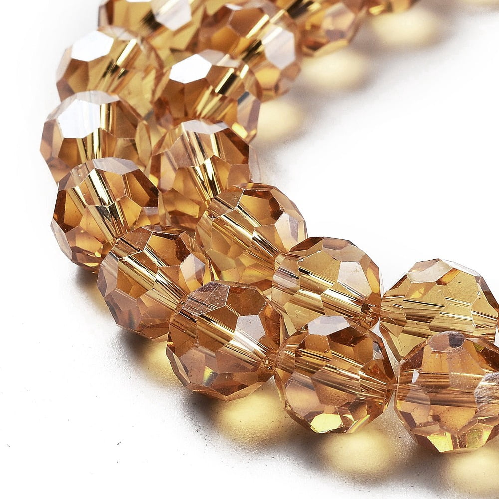 Electroplate Transparent Glass Beads Strands Faceted(32 Facets) Round Pearl Luster Plated Camel 10mm Hole: 1.2mm about 65~69pcs/strand 23.03~24.49 inch(58.5~62.2cm)