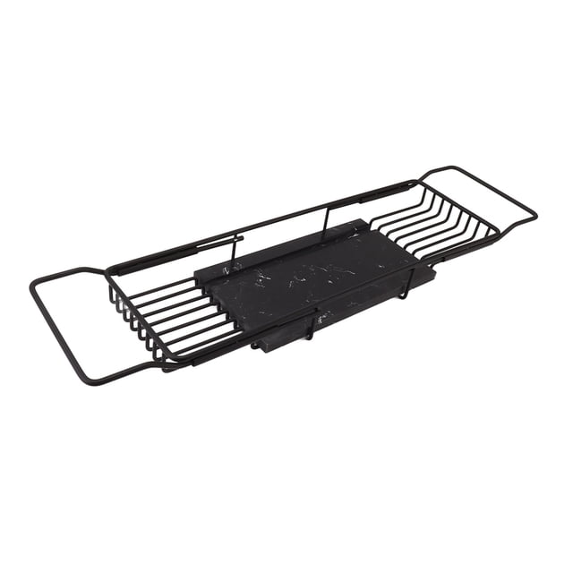 Bathtub Caddy Tray with Expandable Shelves, Marble & Stainless Steel Bathtub Serving Tray, Retractable Design