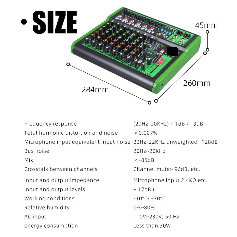 2Pcs DJ Mixer Mixer 99DSP Effect Multi-Band Equalization Adjustment 48V Bluetooth Connection