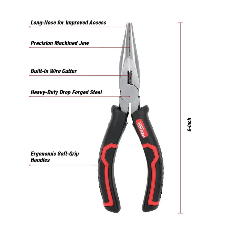 Hyper Tough 6-inch Long Nose Pliers with Ergonomic Soft Grip