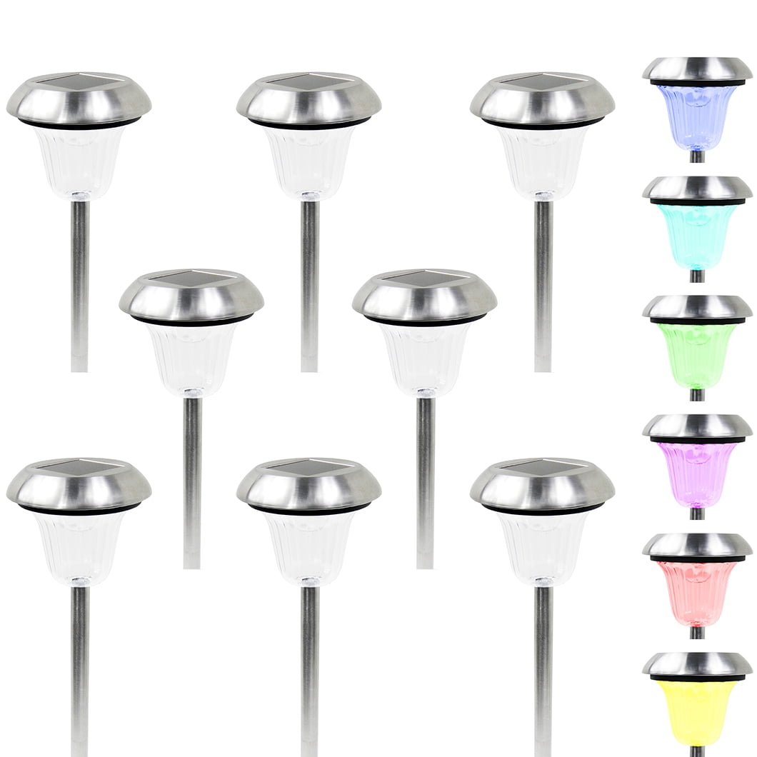 iGlow 8 Pack Stainless Steel Solar Landscape Lights Color Changing Bright White LED Path... by iGlow