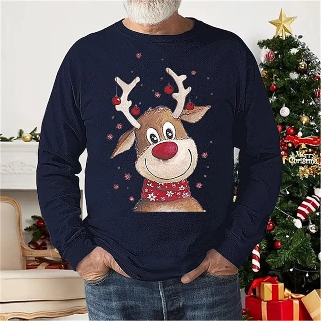 Camisetas de manga larga con estampado 3D de diseño navideño, ropa de calle holgada para hombres y mujeres, camiseta Unisex de cuello redondo Harajuku de gran tamaño