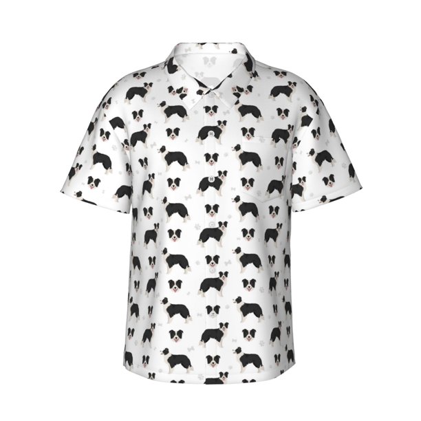 Balery Border Collie Dog Camisas hawaianas de manga corta para hombre, camisas playeras de corte holgado, camisas de vacaciones con botones,X-Large