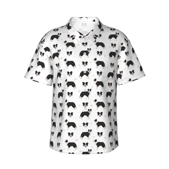 Balery Border Collie Dog Camisas hawaianas de manga corta para hombre, camisas playeras de corte holgado, camisas de vacaciones con botones,Small