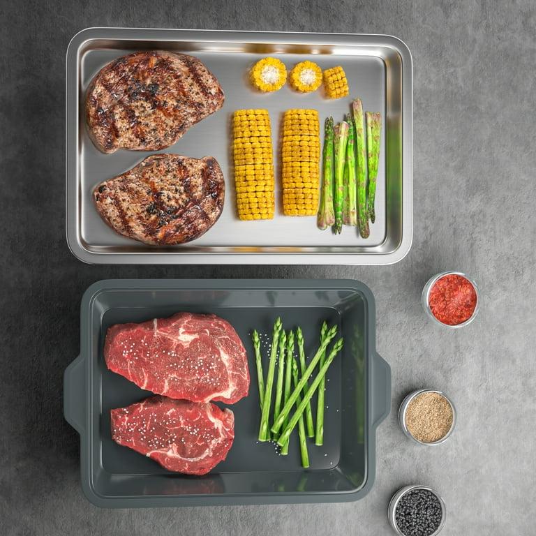 UPTRUST Food Prep BBQ Tray, Grilling Prep and Serve Trays with Silicone Marinade  Container for Marinating Meat and Stainless Steel Serving Platter for all  your Grilled Barbecue, Grilling Gifts for Men 